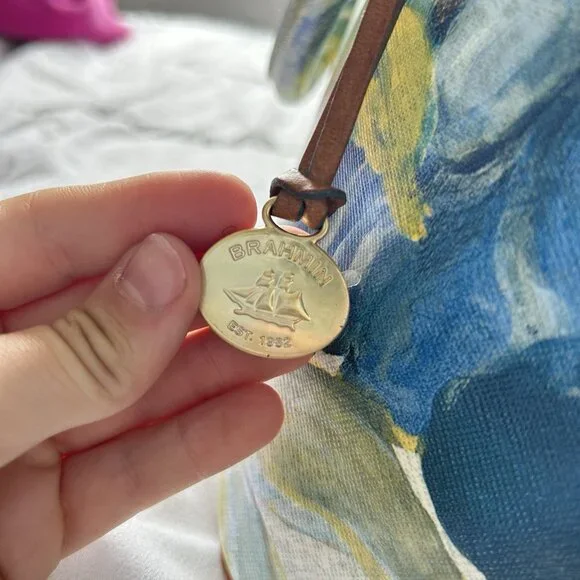 Brahmin Aspen Shoulder Bag Fuji Blue Yellow Flower Bag - Picture 3 of 16